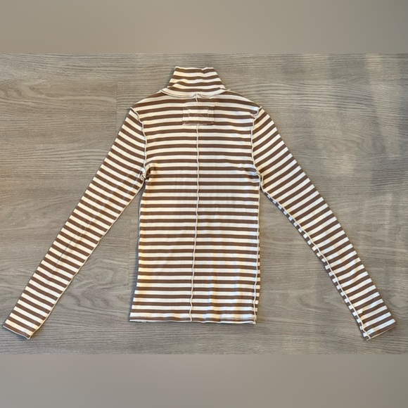 Free People We The Free Good Stripe Turtleneck Brown and White XS - Picture 6 of 9